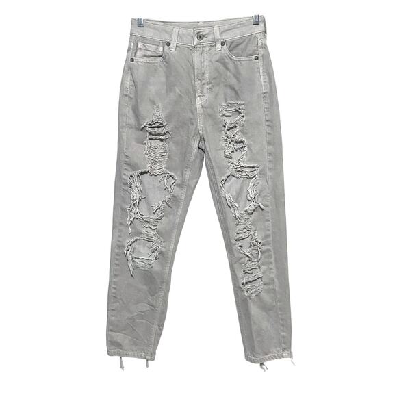 American Eagle Mom Jeans 0S Gray Distressed Destroyed Grunge Ripped Thrashed - Picture 1 of 9